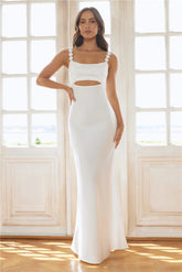 The Floral Soirée Satin Maxi Dress White