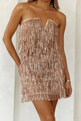 Extravagant Party Girl Sequin Fringe Mini Dress Rose Gold