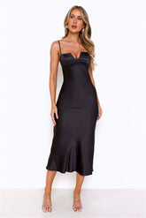 The Formal Soirée Satin Midi Dress Black