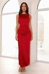 Twilight Affair Satin Maxi Dress Red