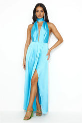 Exciting Event Satin Maxi Dress Blue