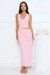 Girl Moods Mesh Halter Maxi Dress Pink