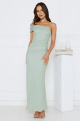 Wild Whimsy One Shoulder Mesh Maxi Dress Sage