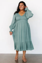 Lainey Smocked Dotted Midi Dress | Dark Sage