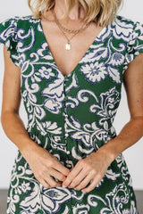 Kaia Button Maxi Dress | Green Print