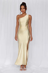 The Aurora One Shoulder Satin Maxi Dress Yellow