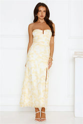 Gatsby Glow Strapless Mesh Maxi Dress Yellow