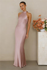 The Cleo Halter Satin Maxi Dress Dusty Pink