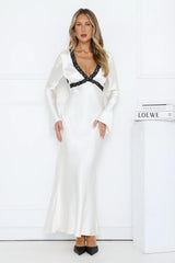 Unique Temptation Long Sleeve Satin Maxi Dress Ivory