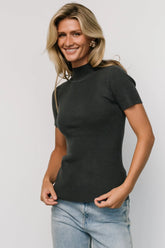 Edie Mock Neck Top | Deep Slate Blue