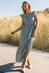 Hettie Button Maxi Dress | Green Stripe