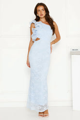 Girls Best Friend Lace One Shoulder Maxi Dress Blue
