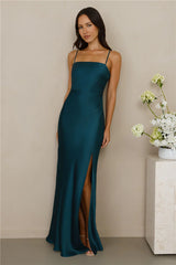 The Violetta Satin Maxi Dress Teal