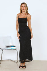 Elevated Status Embellished Mesh Maxi Dress Black