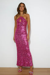 Fluttering Sights Maxi Dress Hot Pink Sequin