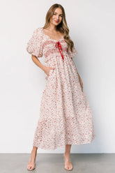 Hollie Smocked Dress | Cream + Red Floral