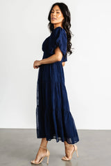 Rina Embroidered Shimmer Dress | Midnight Blue
