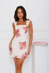 Vintage Flower Mini Dress Cream