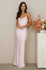 The Penelope Cowl Satin Maxi Dress Pink