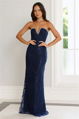 Wedded Wonders Strapless Maxi Dress Navy