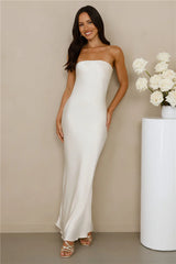The Felicity Strapless Satin Maxi Dress Pearl