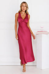 Doing The Most Satin Maxi Dress Burgundy