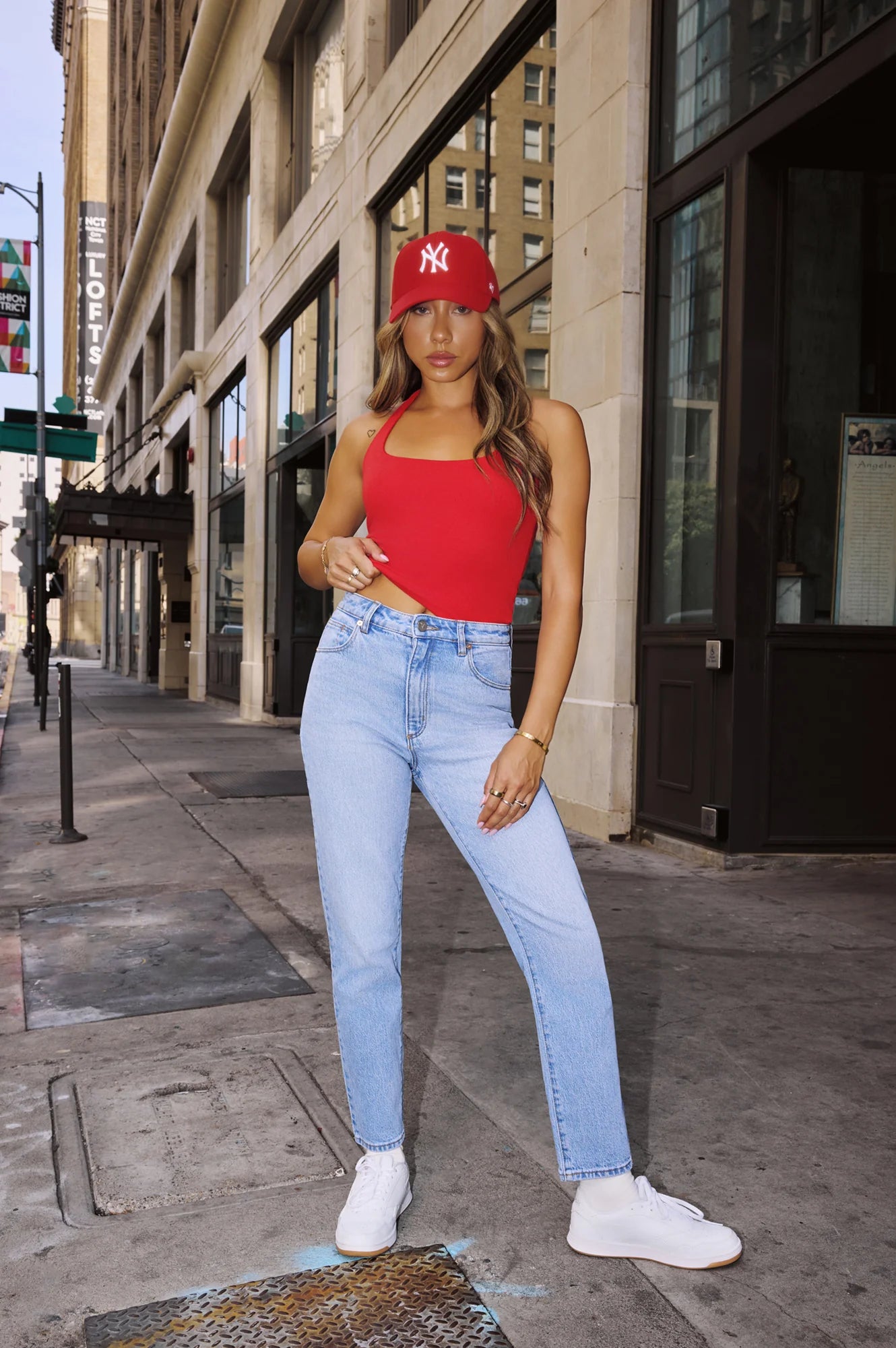 BASE Luxe Rib Simple Silhouette Halter Top Red