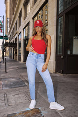 BASE Luxe Rib Simple Silhouette Halter Top Red
