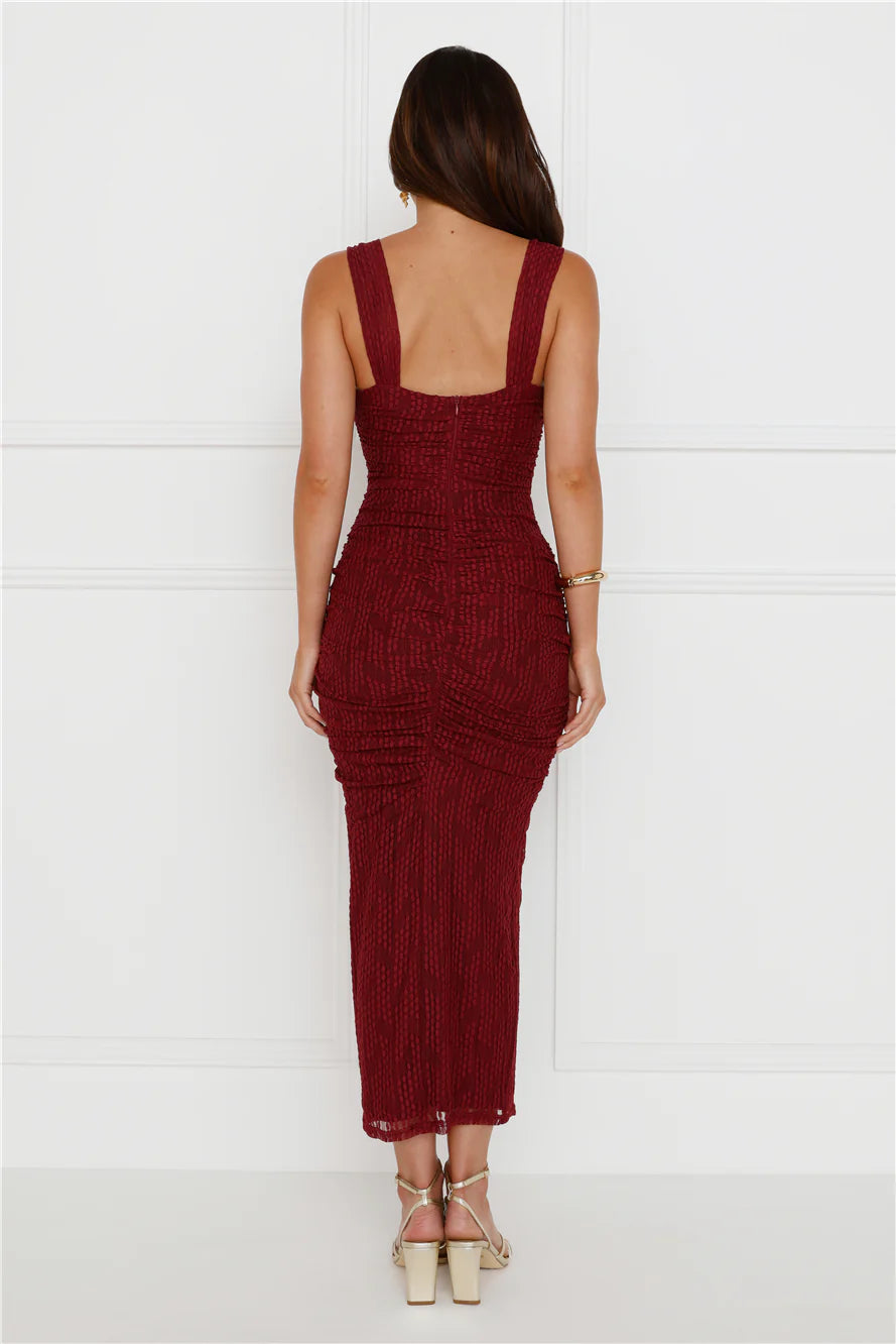 Charmed Evening Mesh Maxi Dress Red