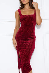 Dream Big Velvet Midi Dress Burgundy