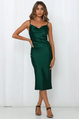 Feel Like Laughing Satin Midi Dress Emerald