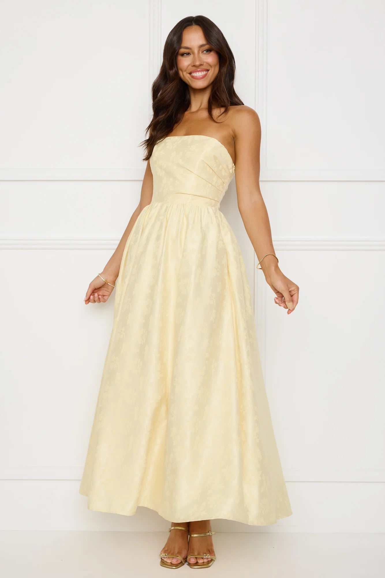 Dancing In Magic Strapless Maxi Dress Yellow
