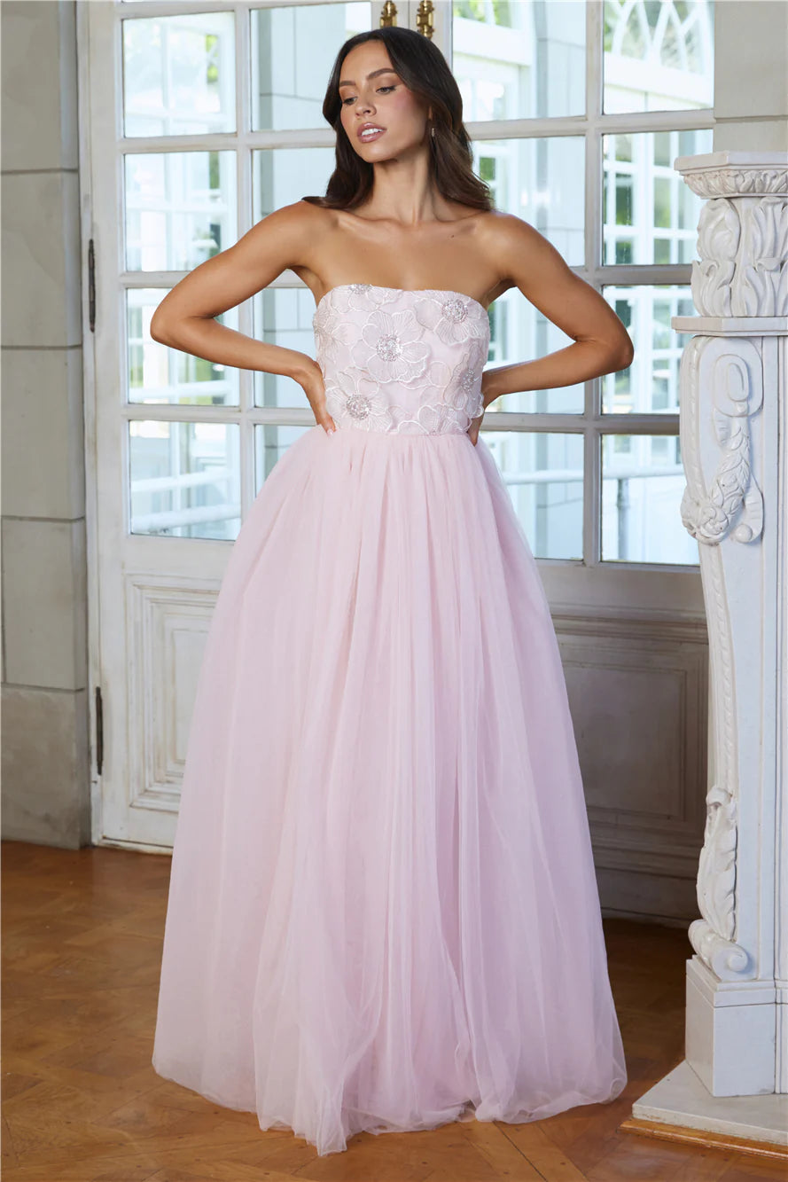 Enchanting Lady Strapless Tulle Maxi Dress Pink