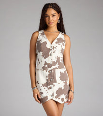 Saddle Up Cow Print Denim Mini Dress