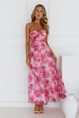 Flower Fields Strapless Maxi Dress Pink
