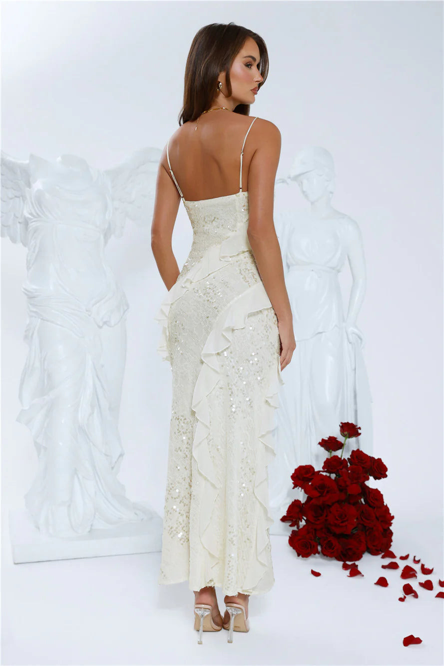 Glitter Gaze Sequin Maxi Dress Cream