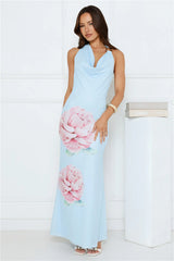 Daydream District Mesh Halter Maxi Dress Blue