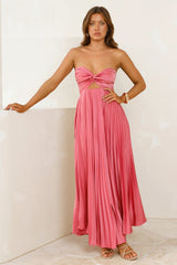 Vibes Are Priceless Strapless Satin Pleated Maxi Dress Rose
