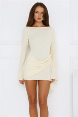City Of Luxe Long Sleeve Knit Mini Dress Lemon