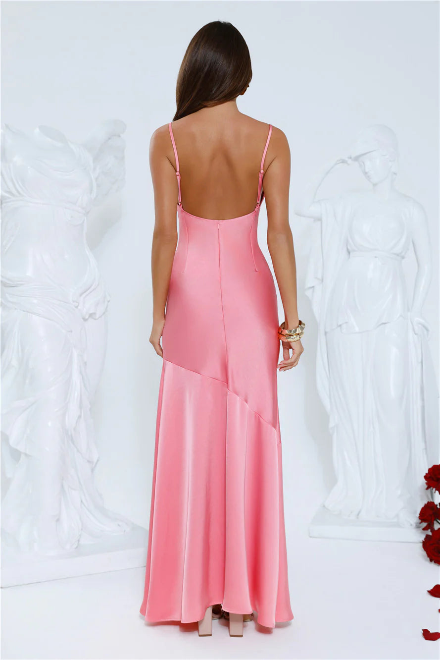 Brilliant Belle Satin Maxi Dress Pink