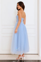 Beauty Pageant Strapless Tulle Midi Dress Blue
