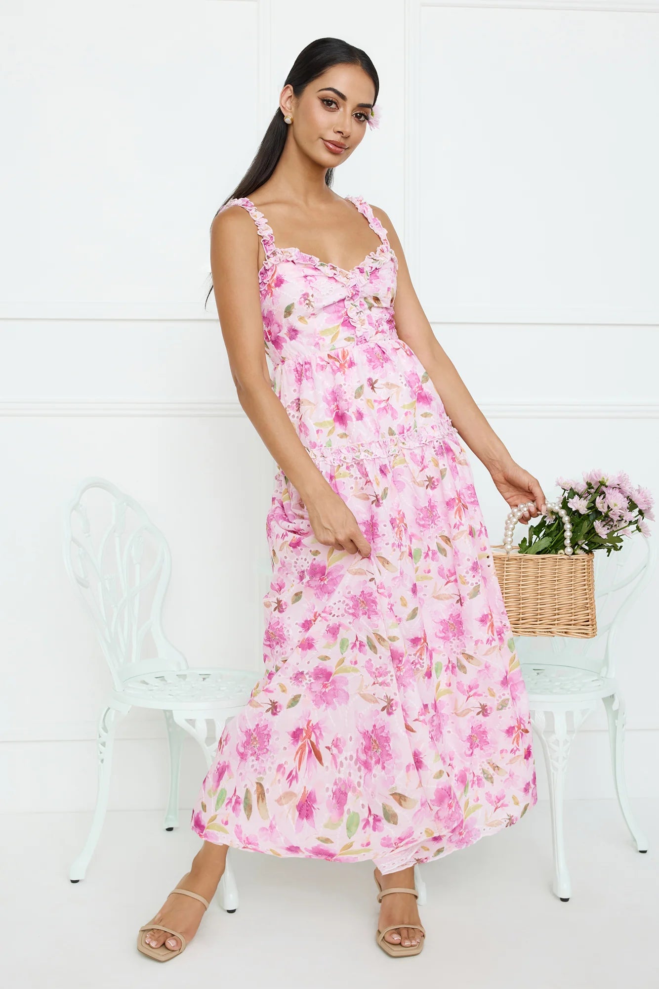 Ballet Bloom Embroidered Maxi Dress Pink