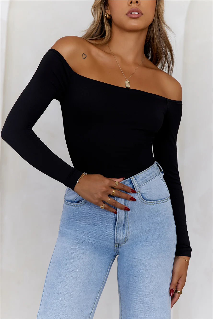 BASE  Flawless Off Shoulder Long Sleeve Top Black