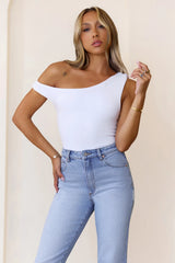 BASE Luxe Rib Luxe Line Off Shoulder Top White