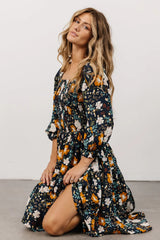 Marta Smocked Midi Dress | Dark Blue Vintage Floral
