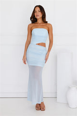 Cosmopolitan Charm Strapless Mesh Maxi Dress Blue