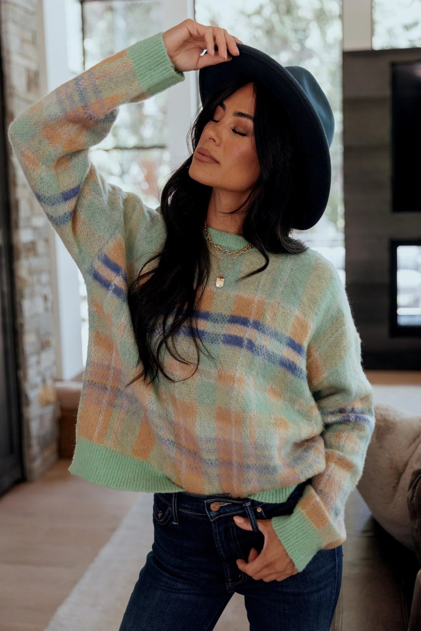 Brentridge Plaid Sweater | Green Multi