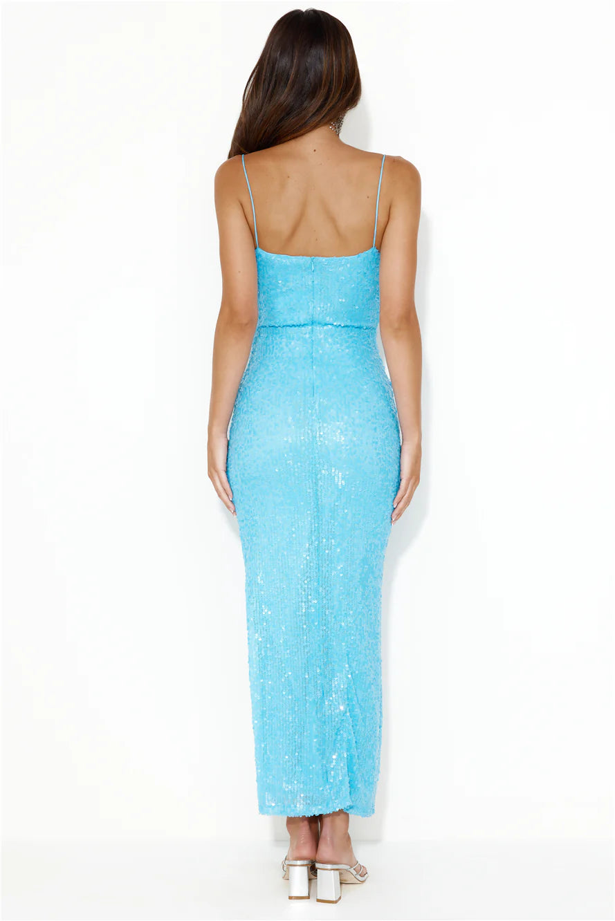 Fanciest Of All Sequin Maxi Dress Blue