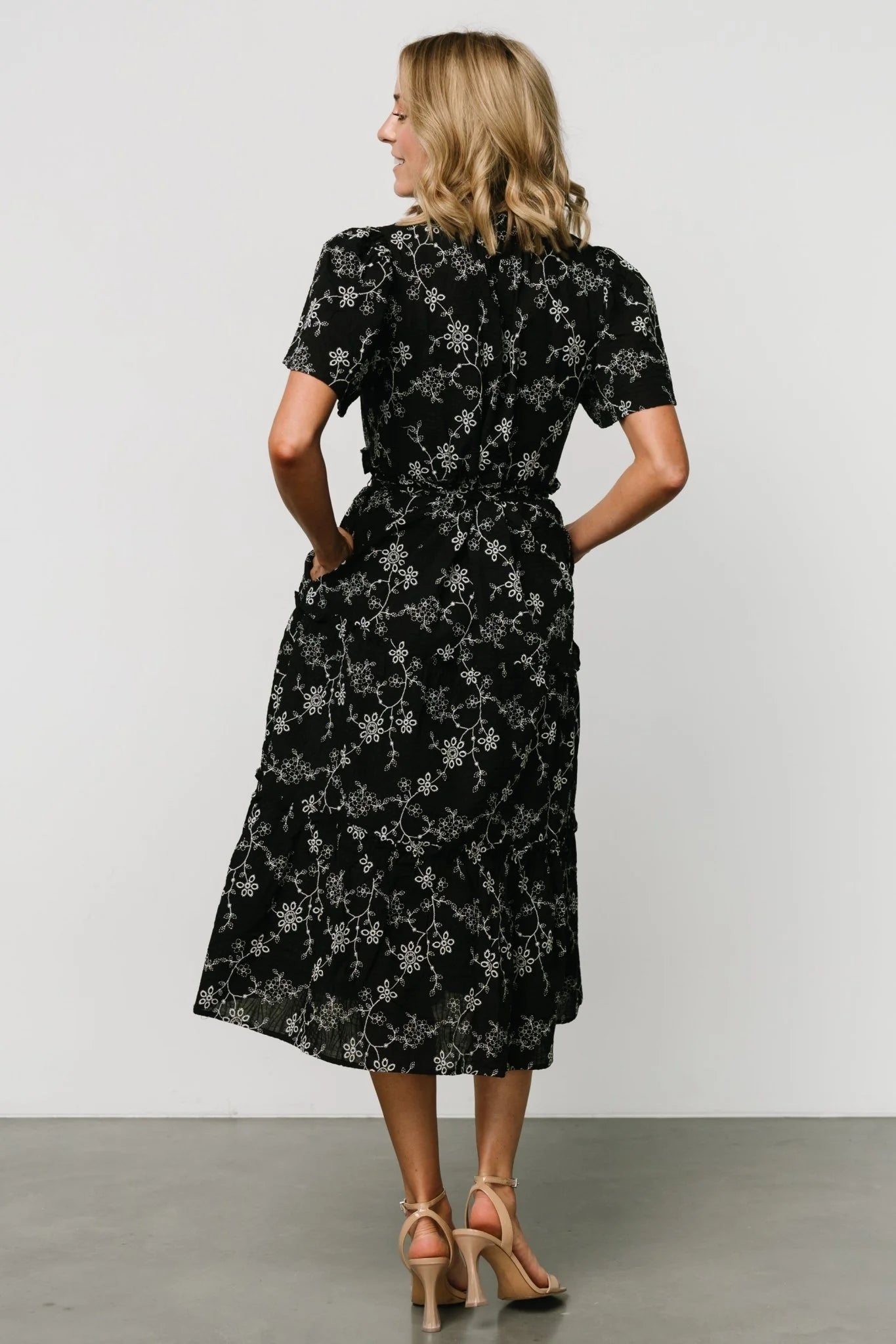 Odeya Tiered Midi Dress | Black + White