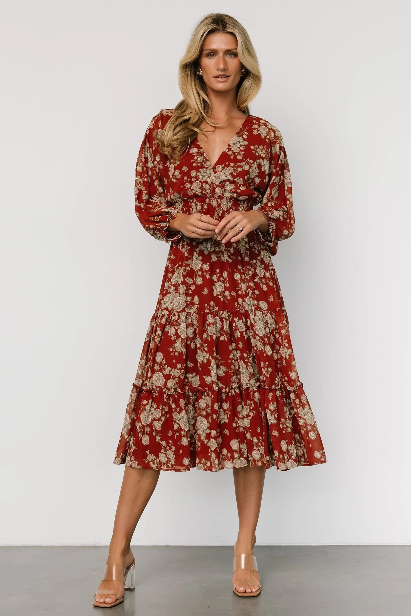 Coventry Tiered Midi Dress | Rust Floral